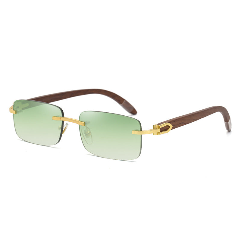 Rimless Rectangle Gold Accent Sunglasses - Sunglasses Haven