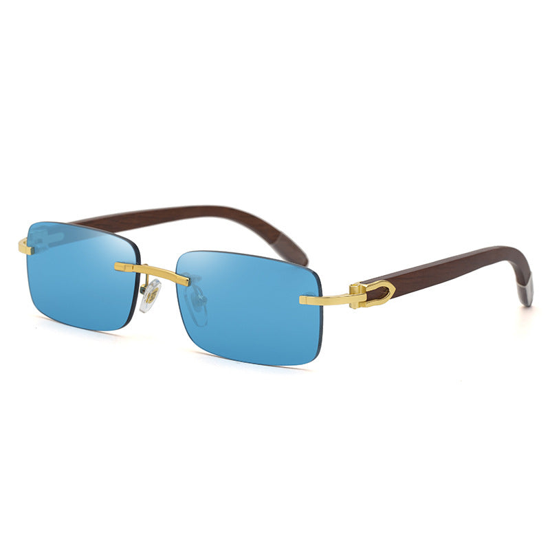 Rimless Rectangle Gold Accent Sunglasses - Sunglasses Haven