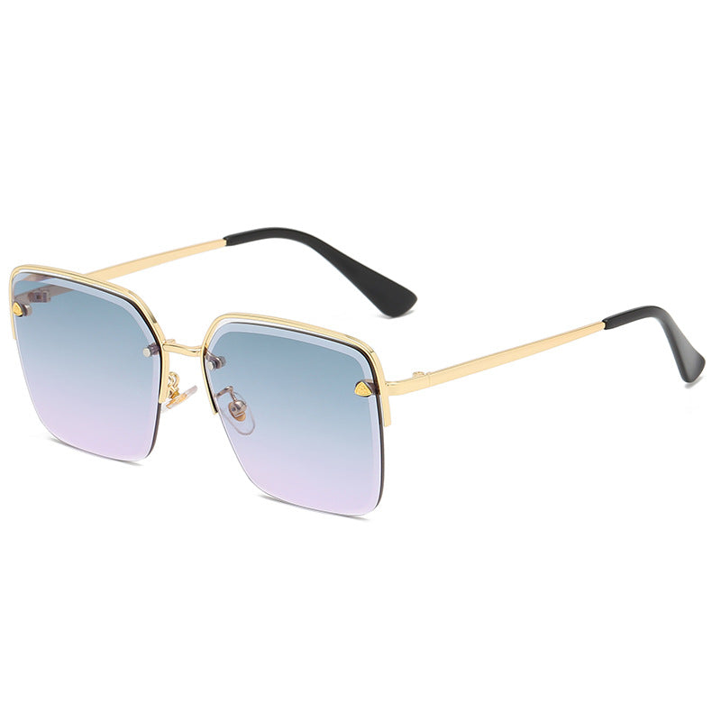 Half Metal Frame Two-Color Gradient Sunglasses - Sunglasses Haven