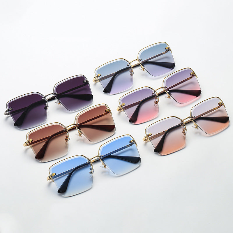 Half Metal Frame Two-Color Gradient Sunglasses - Sunglasses Haven