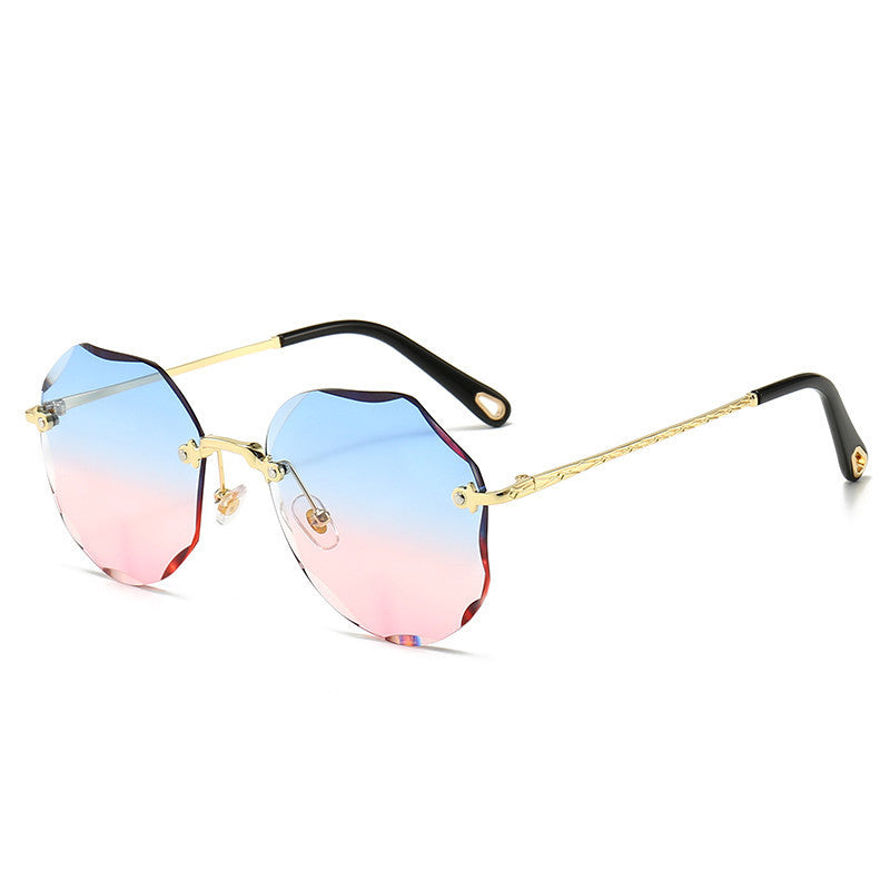 Polygonal Rimless Trimmed Sunglasses - Sunglasses Haven