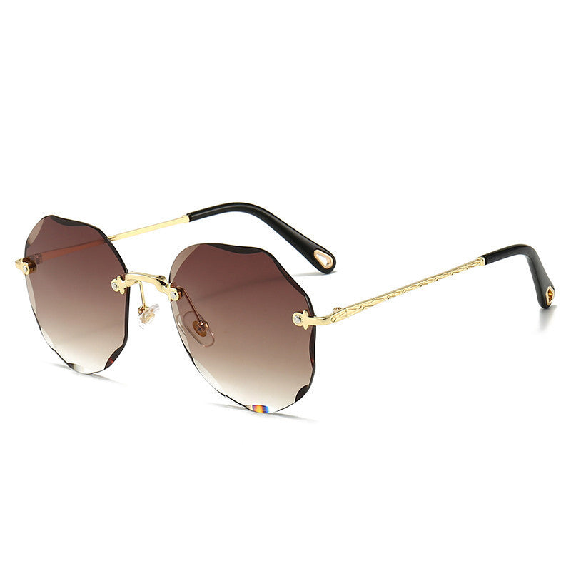 Polygonal Rimless Trimmed Sunglasses - Sunglasses Haven