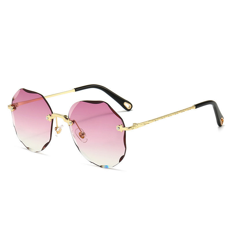 Polygonal Rimless Trimmed Sunglasses - Sunglasses Haven