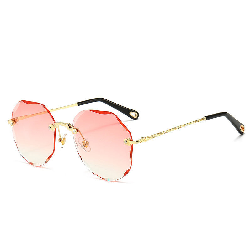 Polygonal Rimless Trimmed Sunglasses - Sunglasses Haven