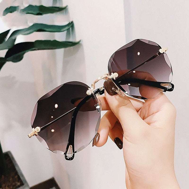 Polygonal Rimless Trimmed Sunglasses - Sunglasses Haven