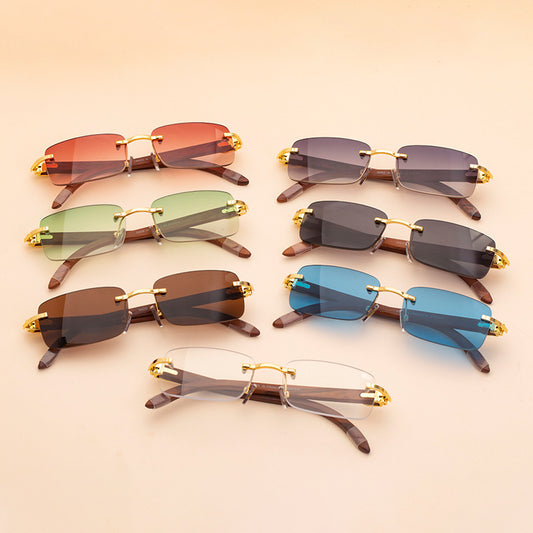 Rimless Rectangle Gold Accent Sunglasses - Sunglasses Haven