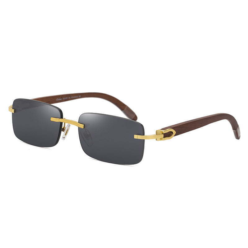 Rimless Rectangle Gold Accent Sunglasses - Sunglasses Haven