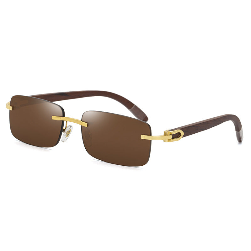 Rimless Rectangle Gold Accent Sunglasses - Sunglasses Haven