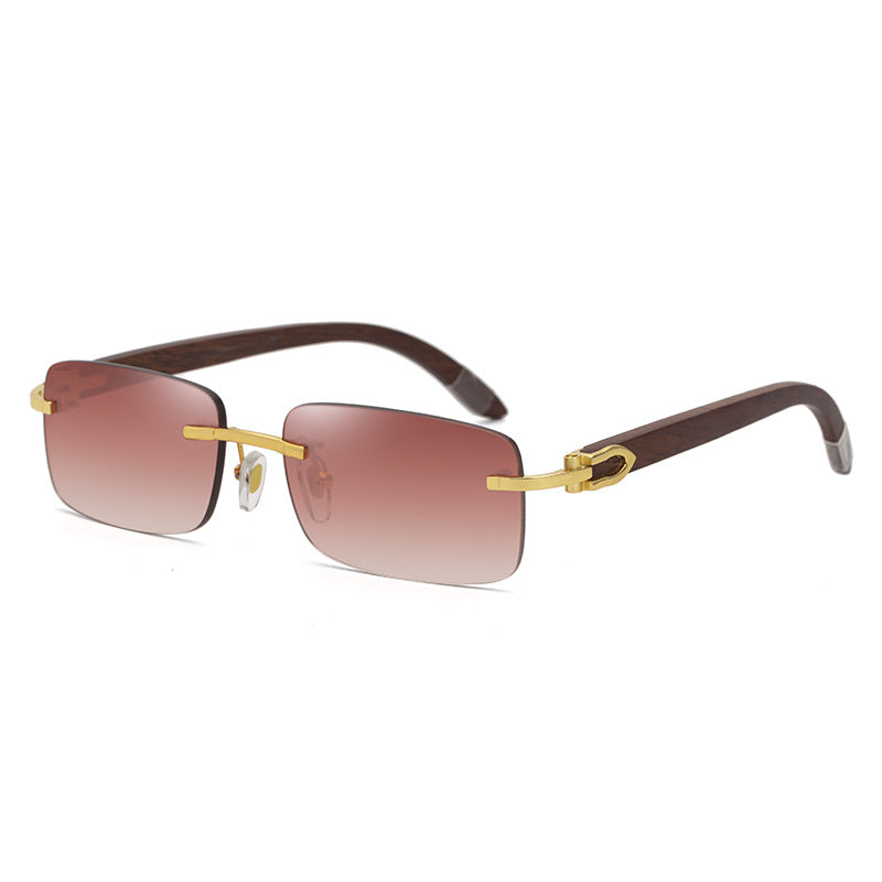 Rimless Rectangle Gold Accent Sunglasses - Sunglasses Haven