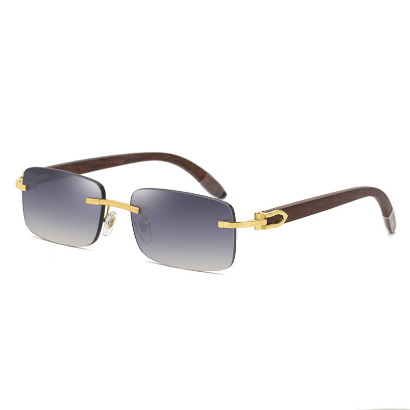 Rimless Rectangle Gold Accent Sunglasses - Sunglasses Haven