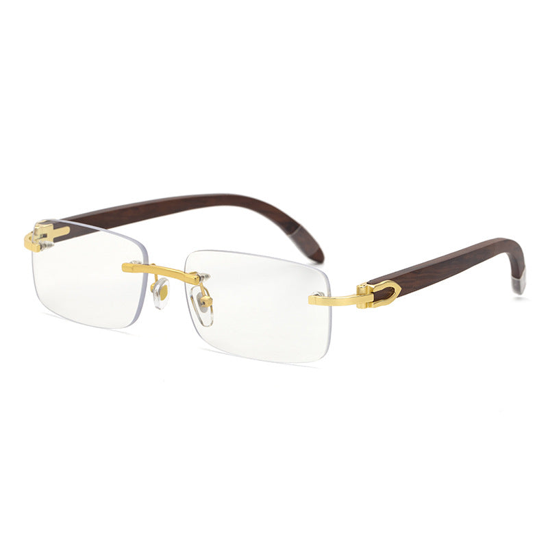 Rimless Rectangle Gold Accent Sunglasses - Sunglasses Haven