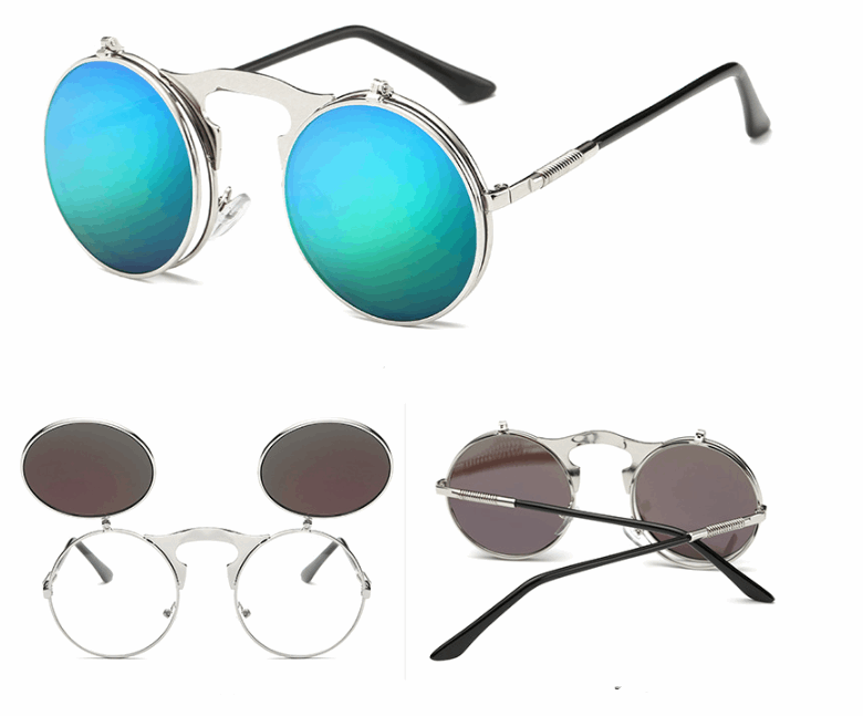 Vintage Round Steampunk Flip-Up Sunglasses - Sunglasses Haven