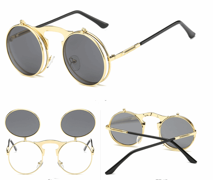 Vintage Round Steampunk Flip-Up Sunglasses - Sunglasses Haven